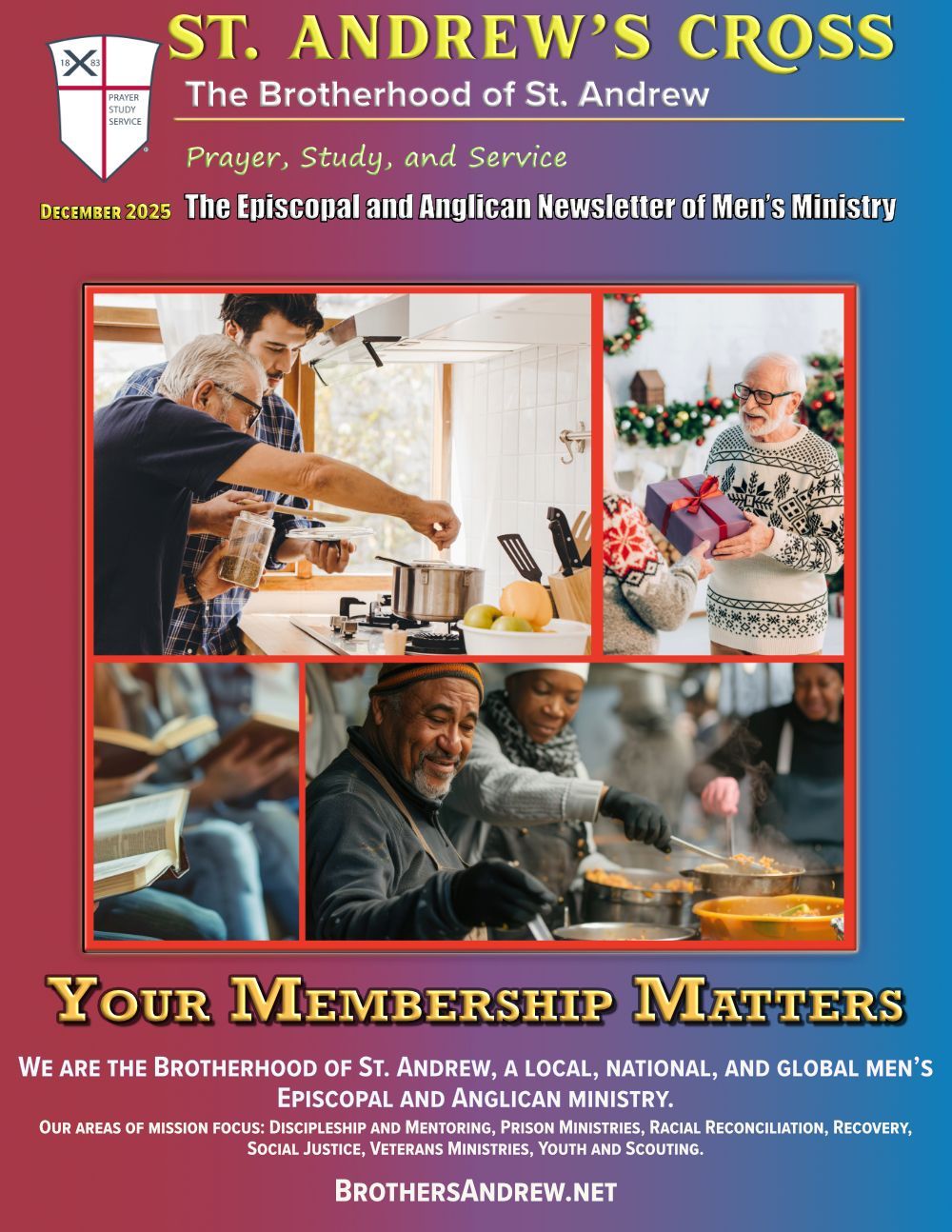 Brochure cover: Men serving