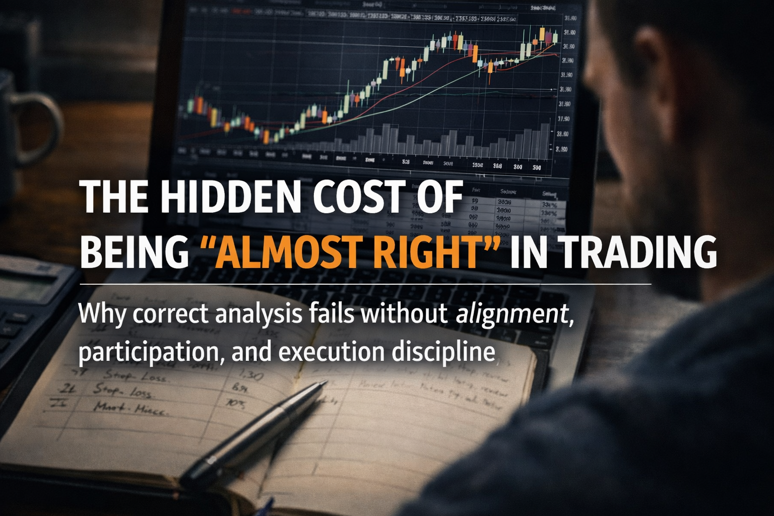 Trader reviewing charts and notes after a stopped-out trade despite correct market direction