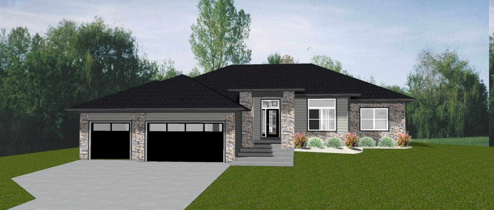 An artist 's impression of a house with a black roof