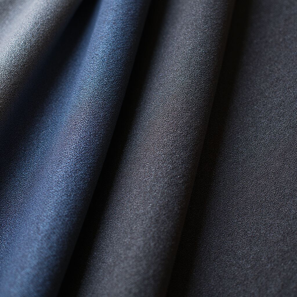 Dark blue fabric with a shimmering, textured surface.