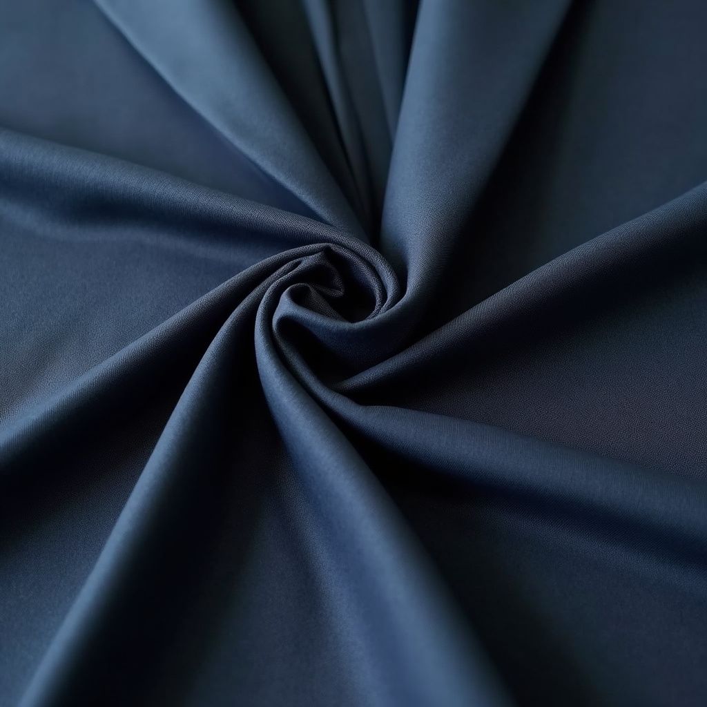 Blue fabric draped in a swirl, showing a smooth, slightly textured surface.