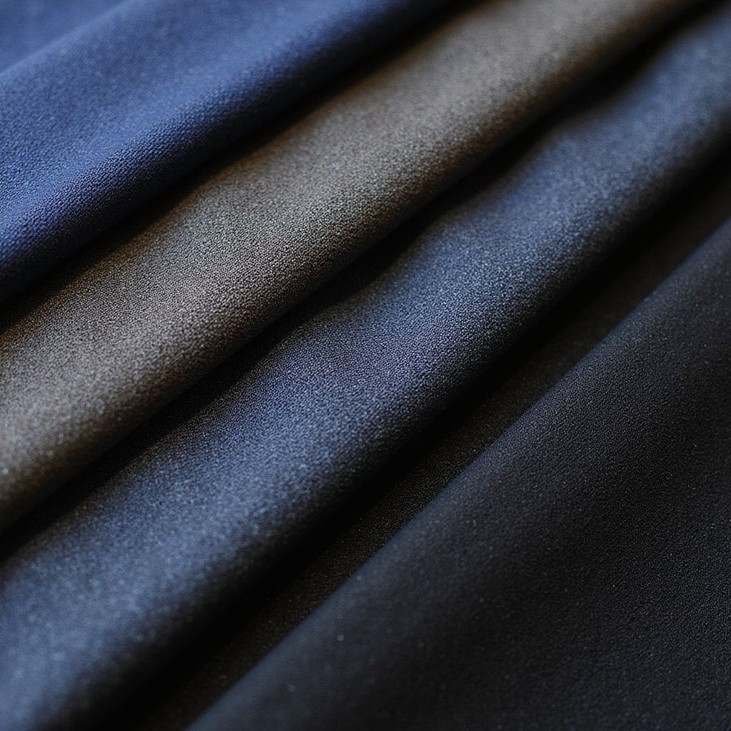 Four swatches of fabric in various shades of blue and gray, folded.