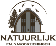 A logo for natuurlijk faunavoorzieningen with a house and birds