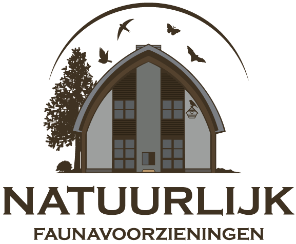 A logo for natuurlijk faunavoorzieningen with a house and birds