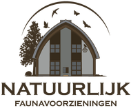 A logo for natuurlijk faunavoorzieningen with a house and birds