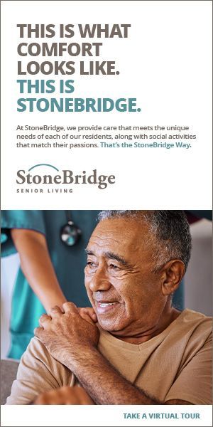 An advertisement for stonebridge shows an elderly man smiling