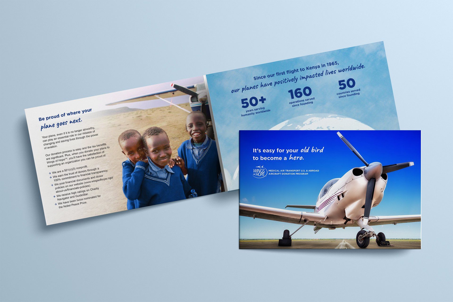 There is a picture of a plane and a picture of children.