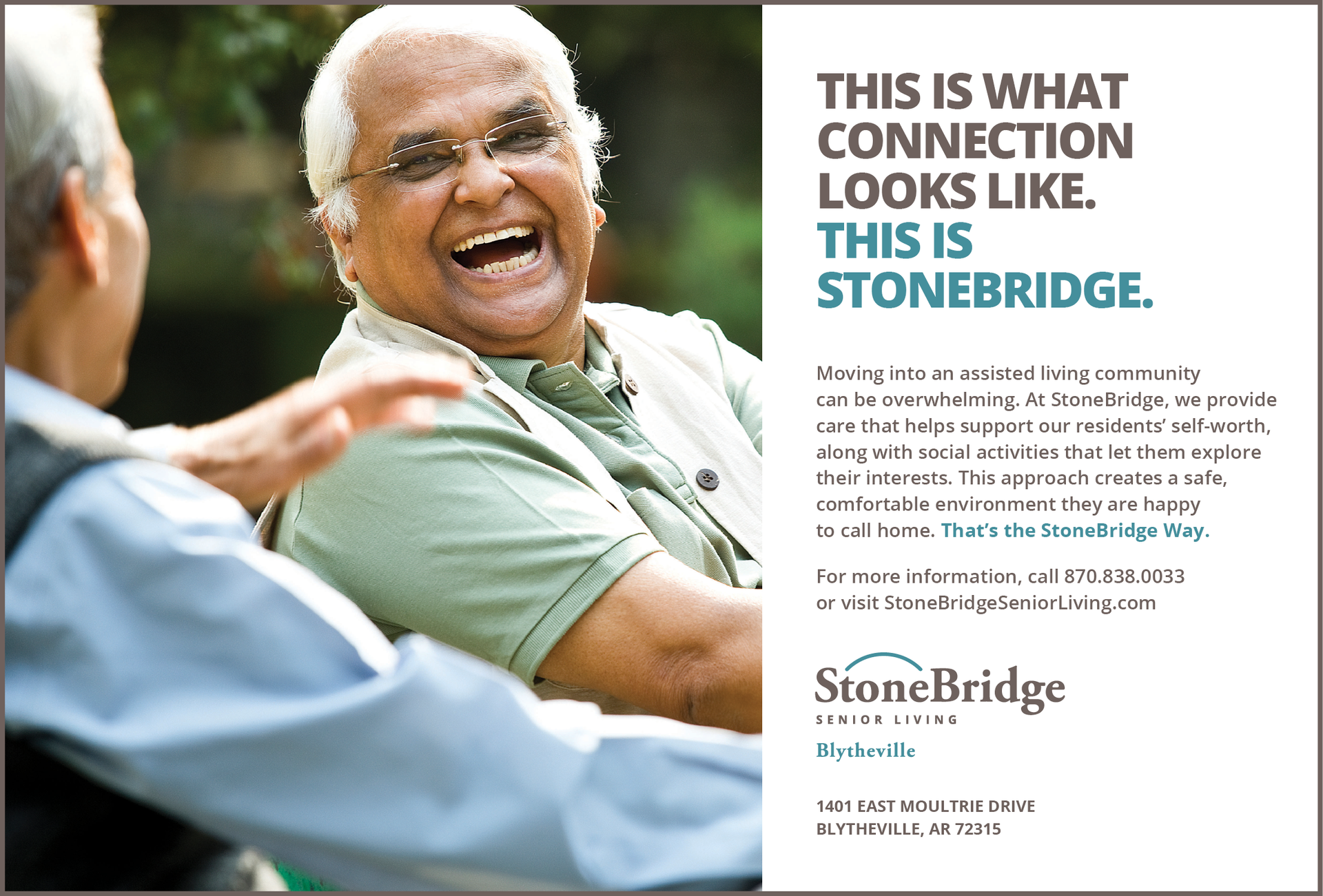 An advertisement for stonebridge shows a man and woman laughing