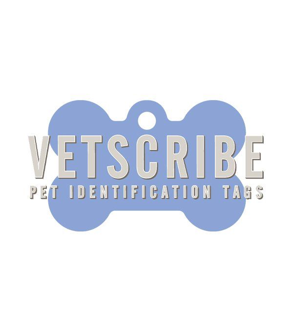 The logo for vetscribe pet identification tabs is a blue dog bone.