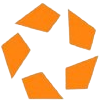 Orange abstract star logo.