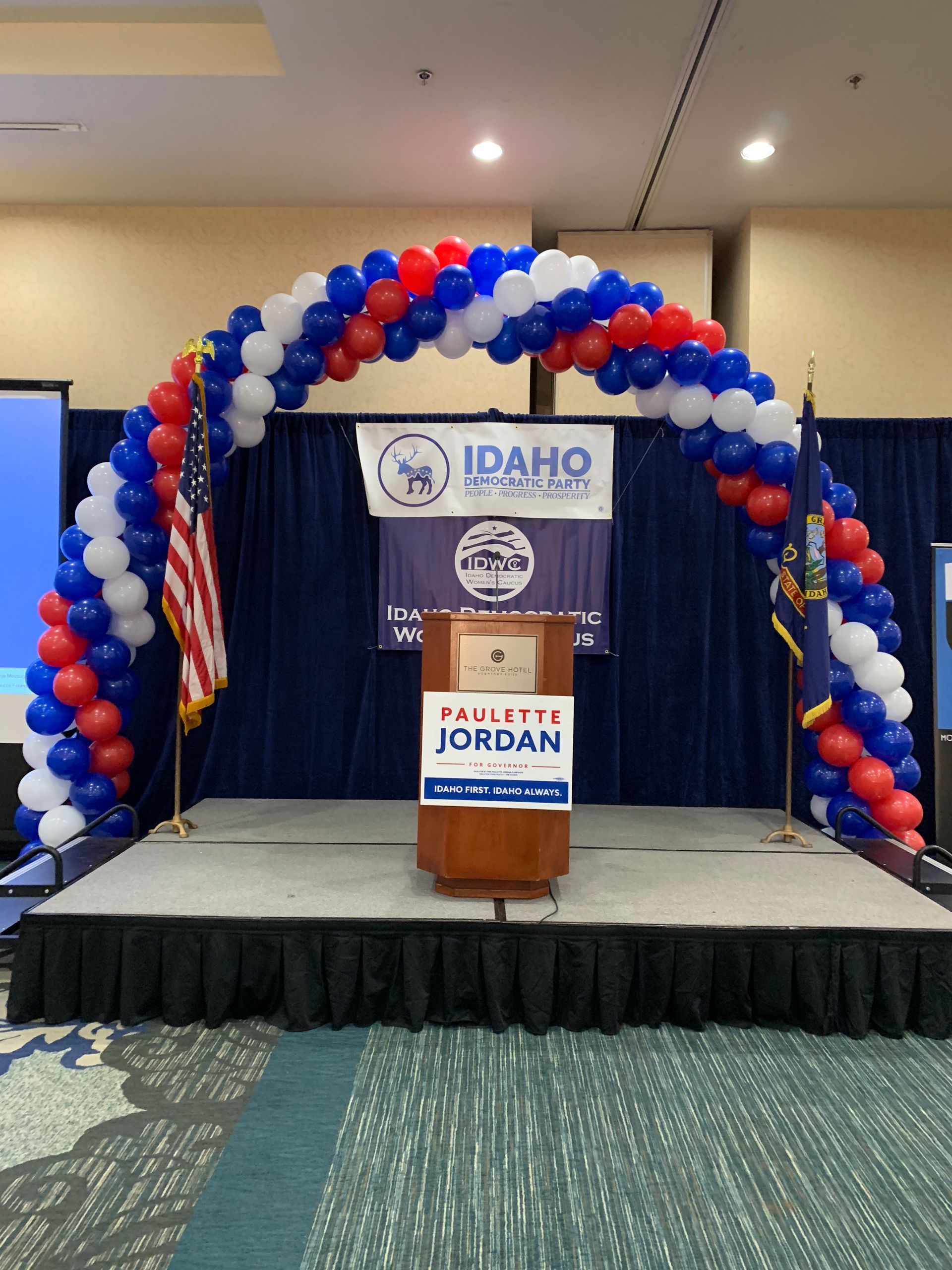 A podium with a sign that says full stop jordan