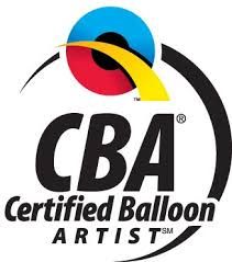 The cba certified balloon artist logo is a certified balloon artist.
