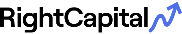A logo for right capital with a blue arrow pointing up.