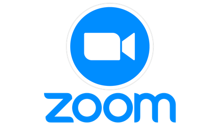 A zoom logo with a video icon in a blue circle on a white background.