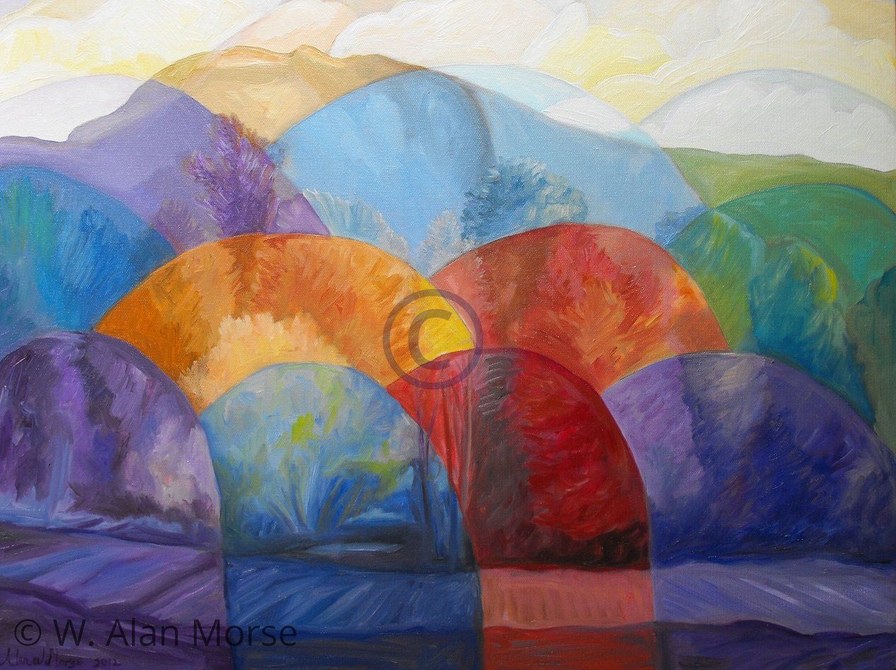 Expressive Rainbow Colors Painting Mountain Scene