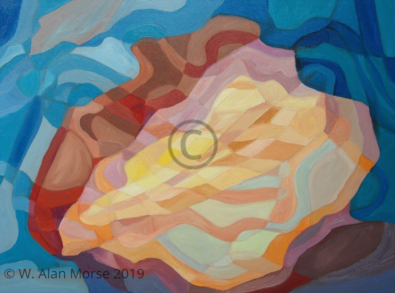 Emerging linear abstract oil painting with free flowing design by artist Wayne Alan Morse