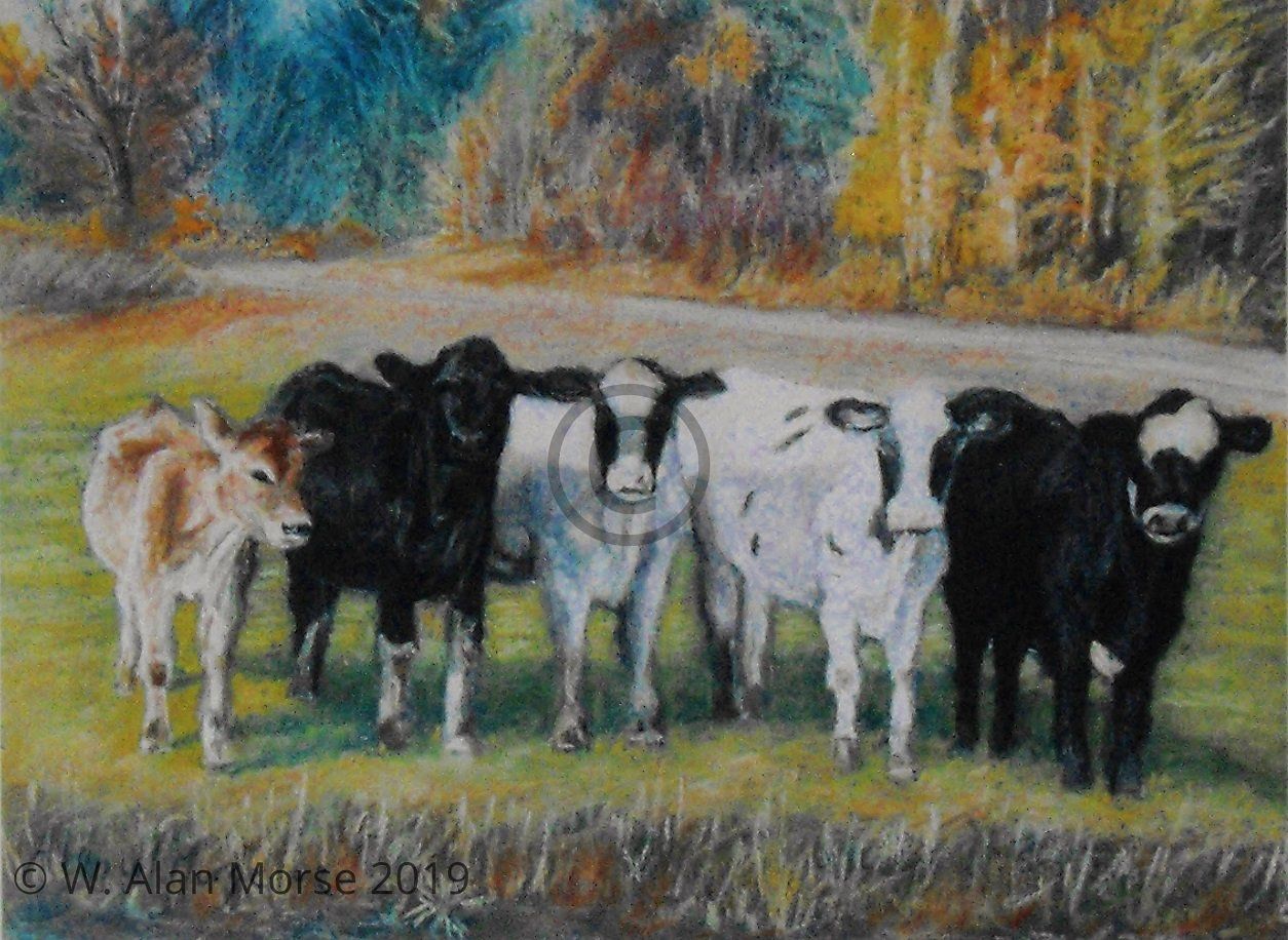 Aesthetic and graceful grouping of cows done in realistic style.