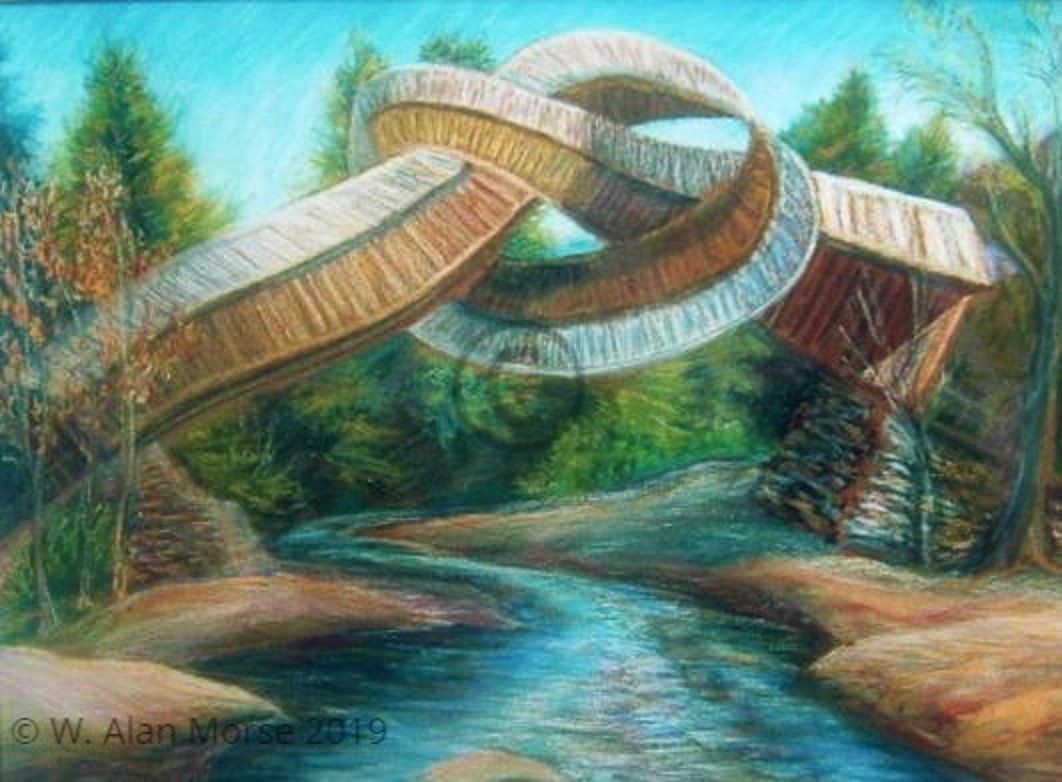 Preztel knotted and twisted covered bridge by fine artist W. Alan Morse
