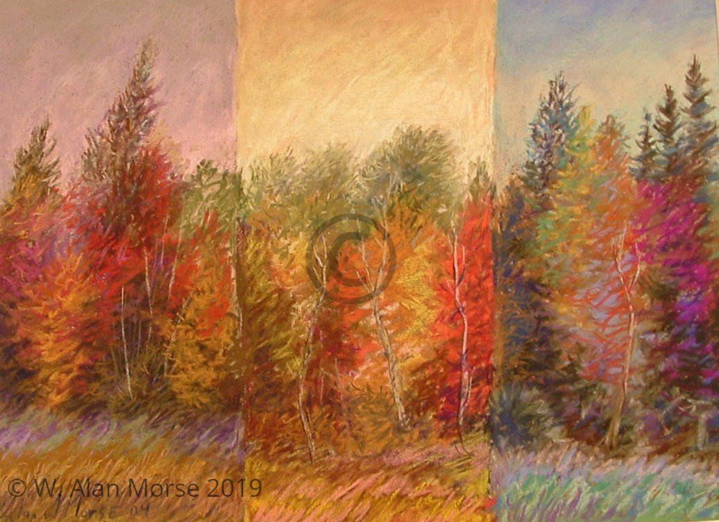 Visual tryptic oil lanscape painting of autumn art