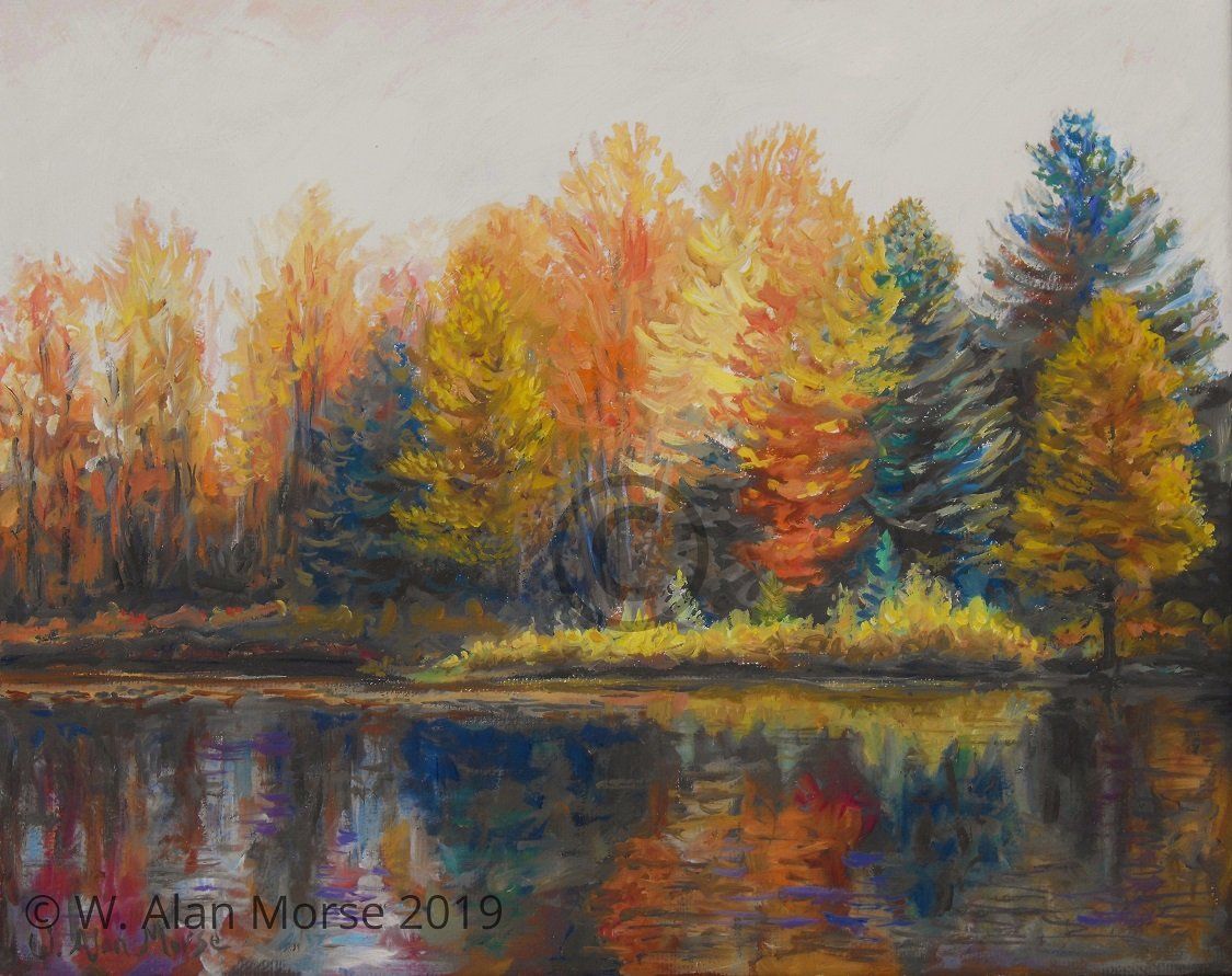 Oil landscape painting of canvas of an autumn fall seasonal scene by W. Alan Morse