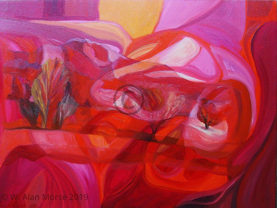 Abstract Monochromatic red oil painting on canvas by fine artist Wayne Alan Morse