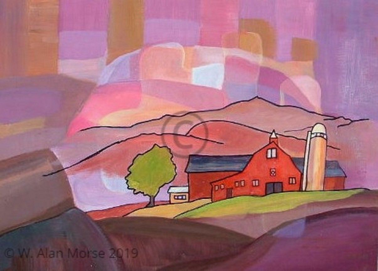 Linear modernist contemporary landscape oil painting by artist W. Alan Morse