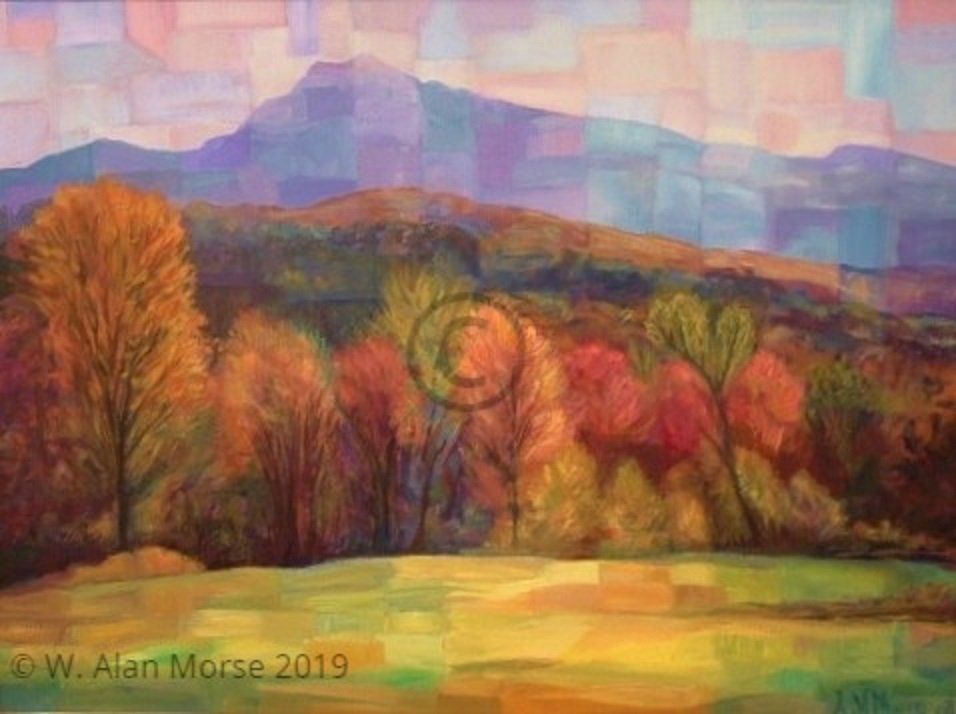Beautiful Vermont landscape oil paintng autumn mountain picture