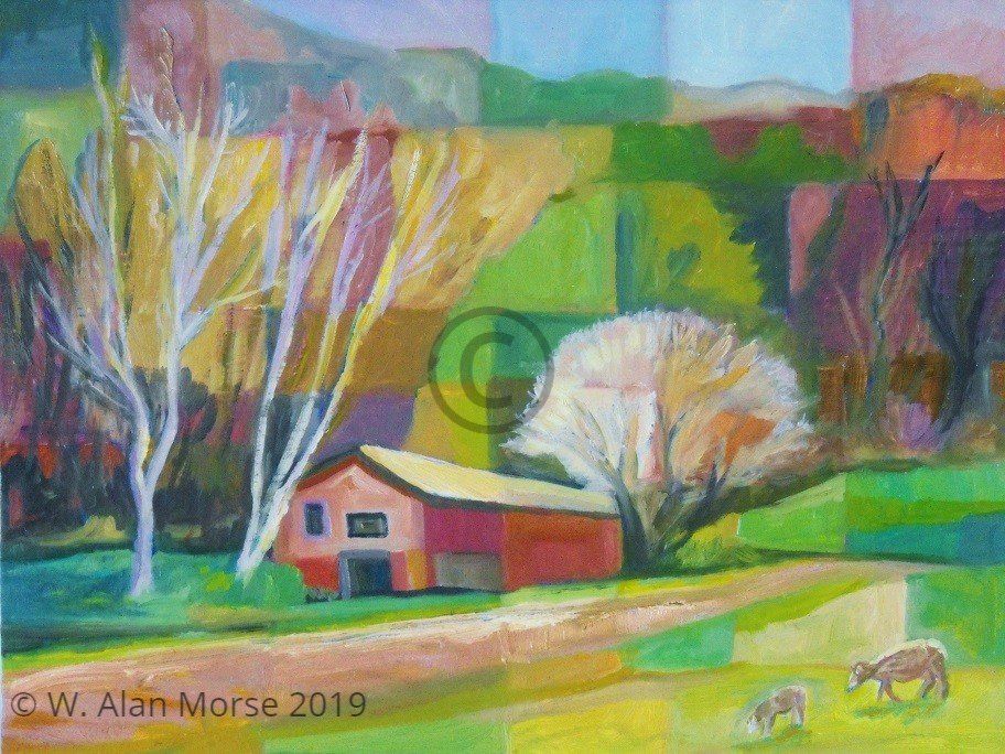 Artistic and energetic oil landscape sheep painting by W. Alan Morse