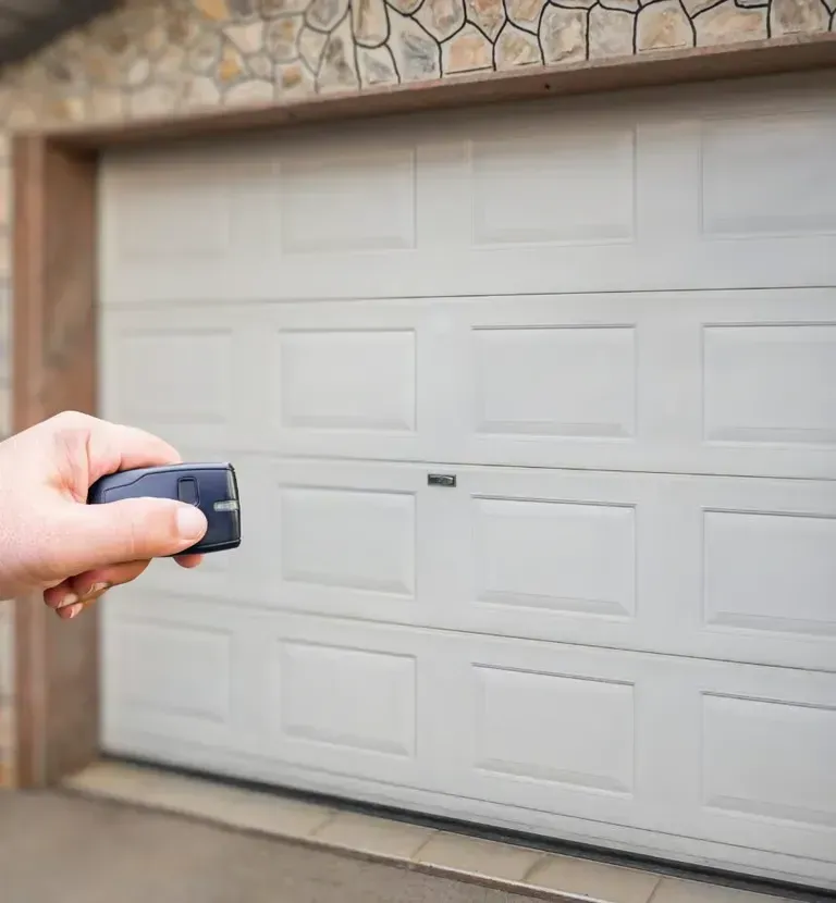 home garage door showing early warning signs of mechanical failure