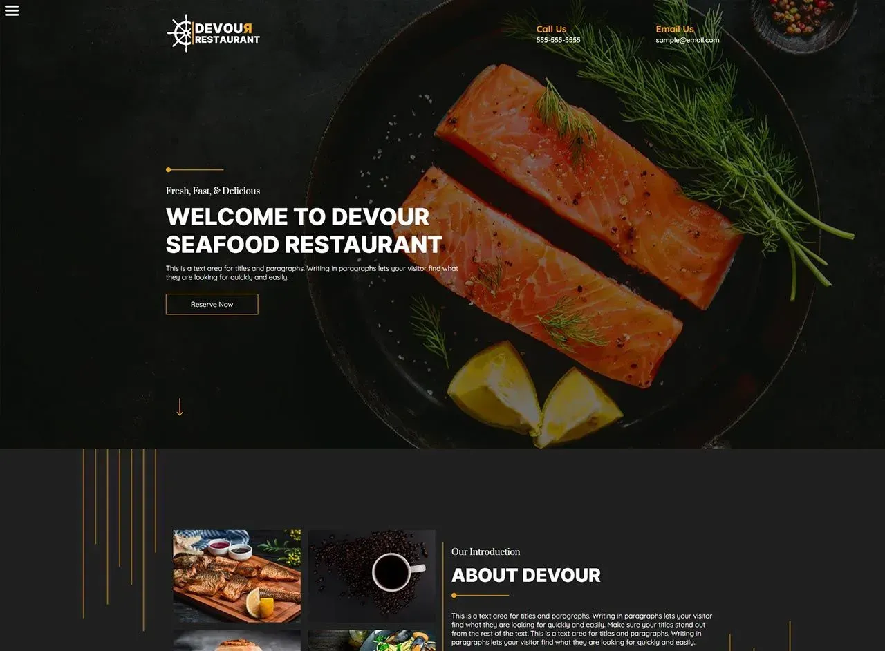 a screenshot of a website for a seafood restaurant .
