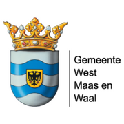 Een blauw en wit wapenschild met daarop een kroon.