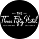 Faint white logo reading “The Three Fifty Hotel” on a white background