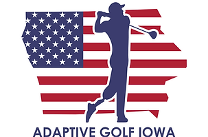 A logo for adaptive golf iowa with an american flag in the background