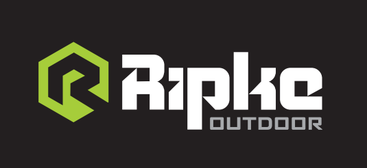A ripke outdoor logo with a green hexagon on a black background