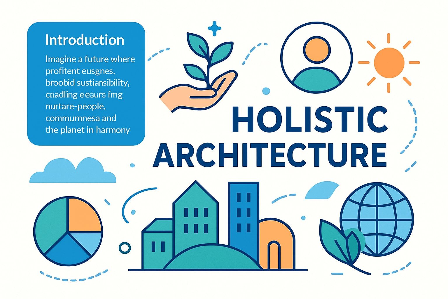 Illustration representing holistic architecture, integrating sustainability, human-centered design,