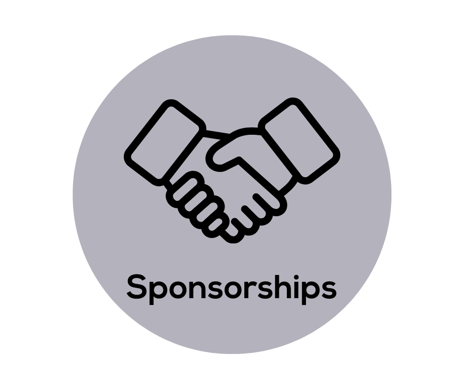An icon of two hands shaking with the words sponsorships below it.