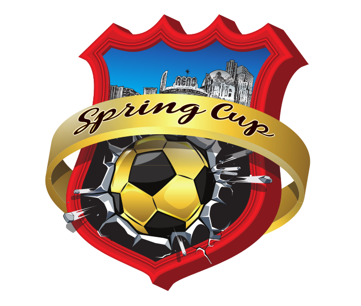 A logo for the spring cup with a soccer ball in the middle