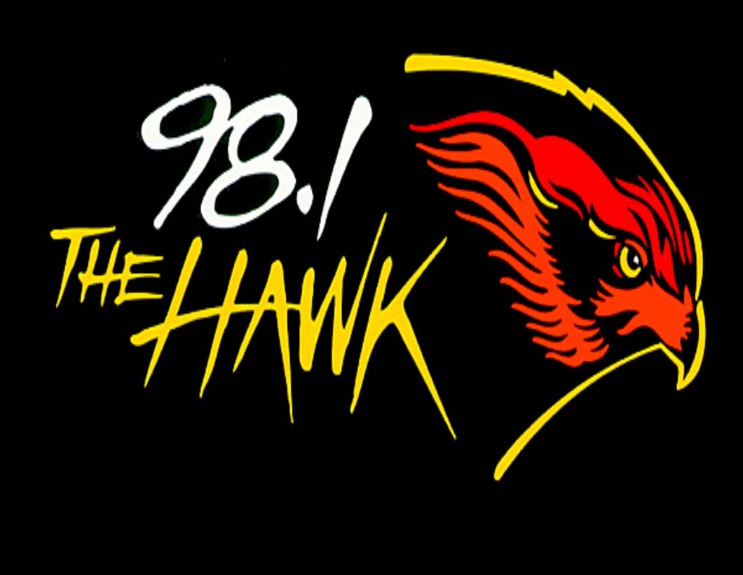 A logo for 98.1 the hawk with an eagle on it