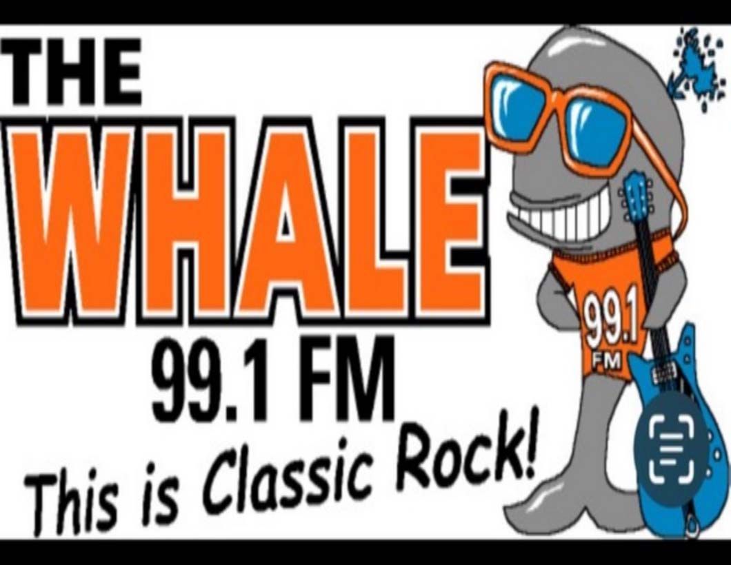 A logo for the whale 99.1 fm shows a whale holding a guitar