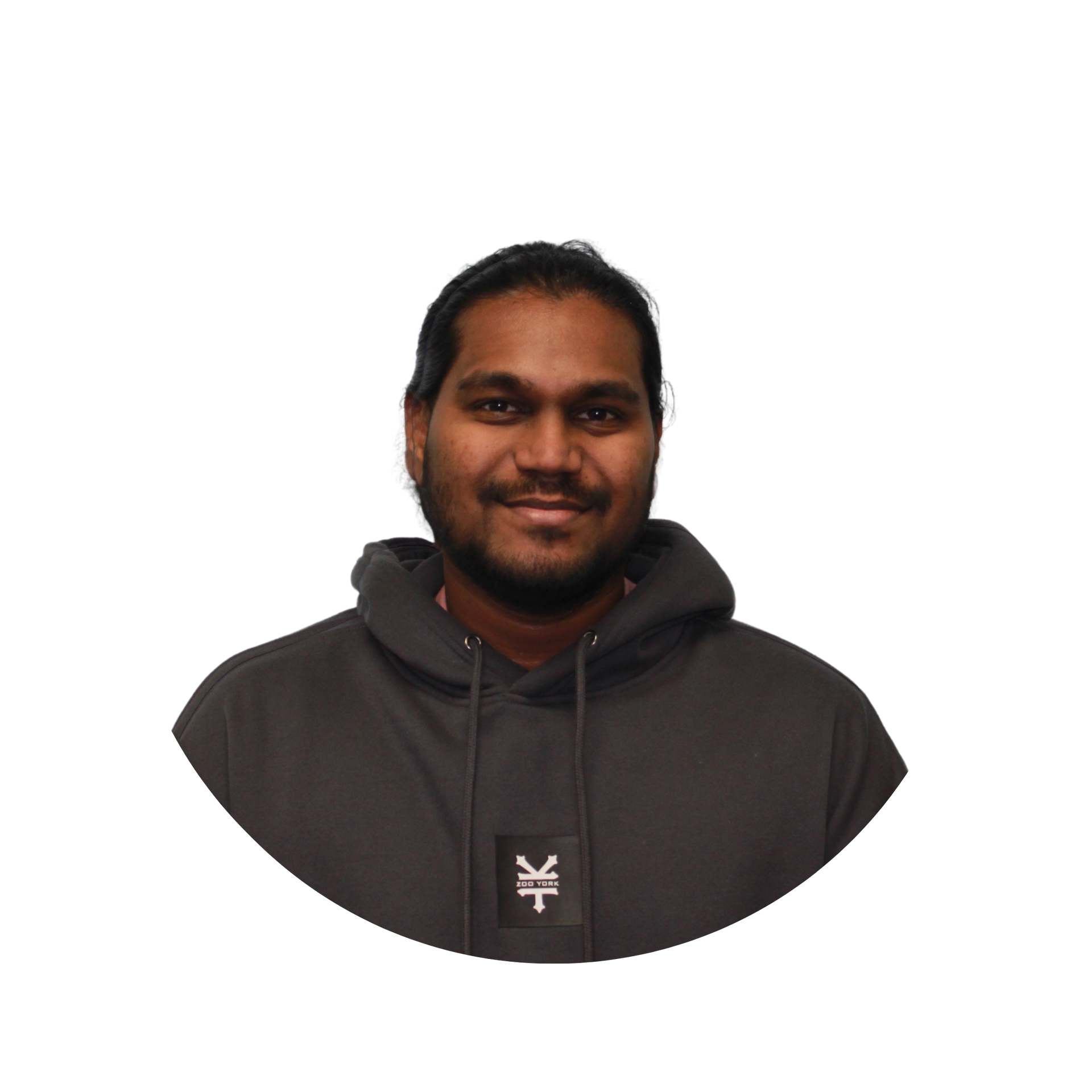 A woman wearing glasses and a black shirt is smiling