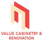 Logo for Value Cabinetry & Renovation, featuring two stacked shapes in red and beige, and company name below in red text.
