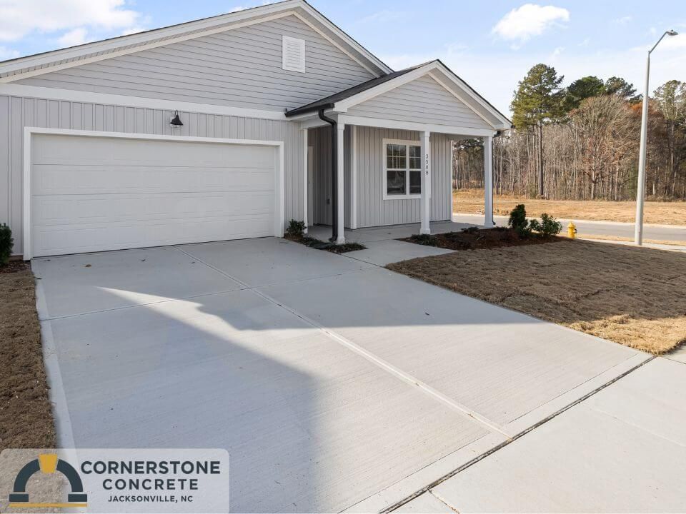 Smooth finished concrete driveway installed for a local homeowner in Jacksonville North Carolina.