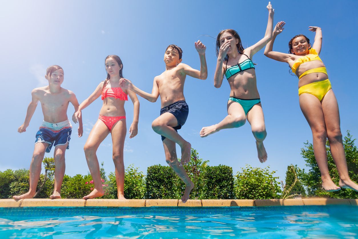 Picture is kids umping into a swimming pool