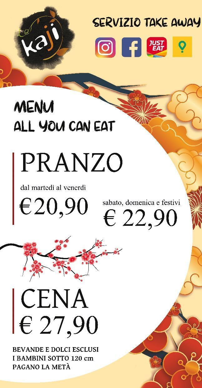 Un menu per un ristorante che dice tutto quello che puoi mangiare