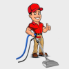 A cartoon man in a red hat and shirt giving a thumbs up, holding a carpet cleaning machine.