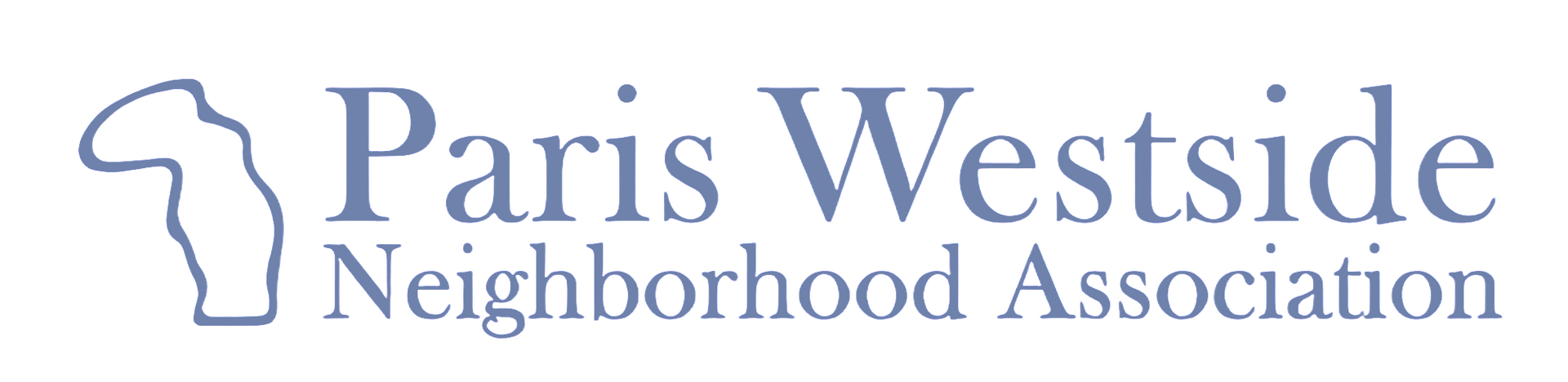 Logo for Paris Westside Neighborhood Association, with a stylized shape and text.
