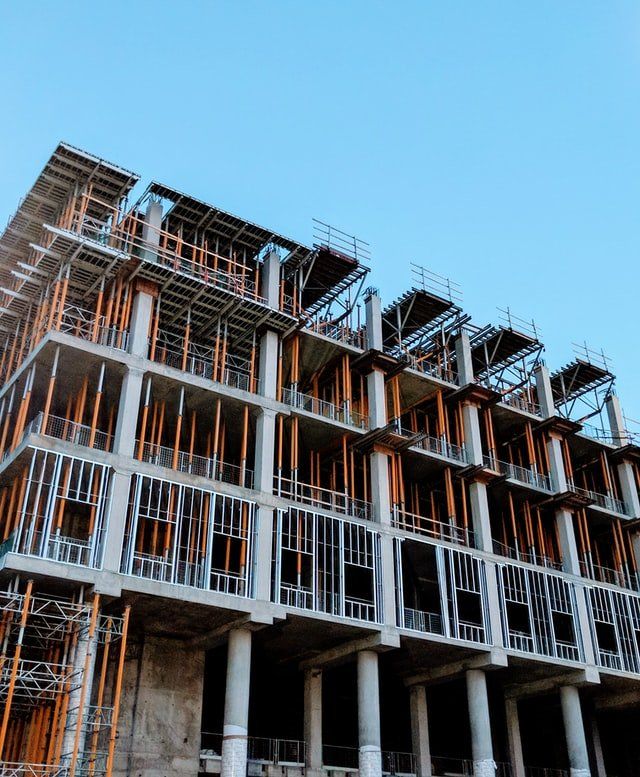 Exterior view of a hotel under construction