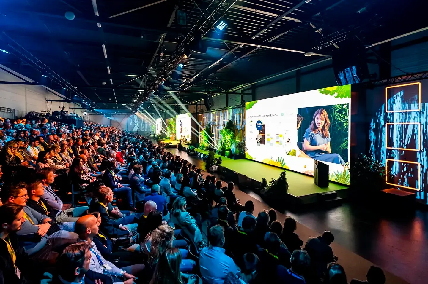 High-quality LED video wall for rental in San Diego, displaying live social media feeds at an event.