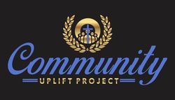 A blue and gold logo for the community uplift project