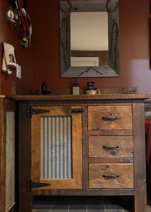 wood and tin bathroom vanity